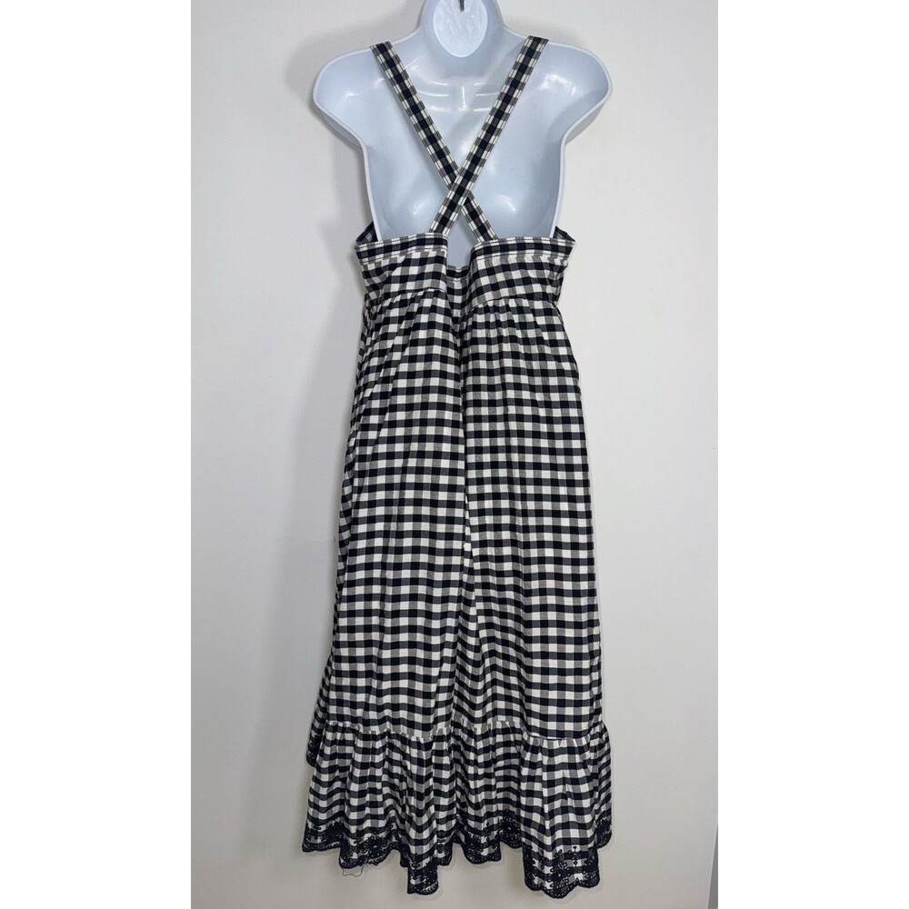 J. Crew Gingham Dress Women 14 Black White Tie Strap Midi Eyelet Trim Cottage - Picture 6 of 12